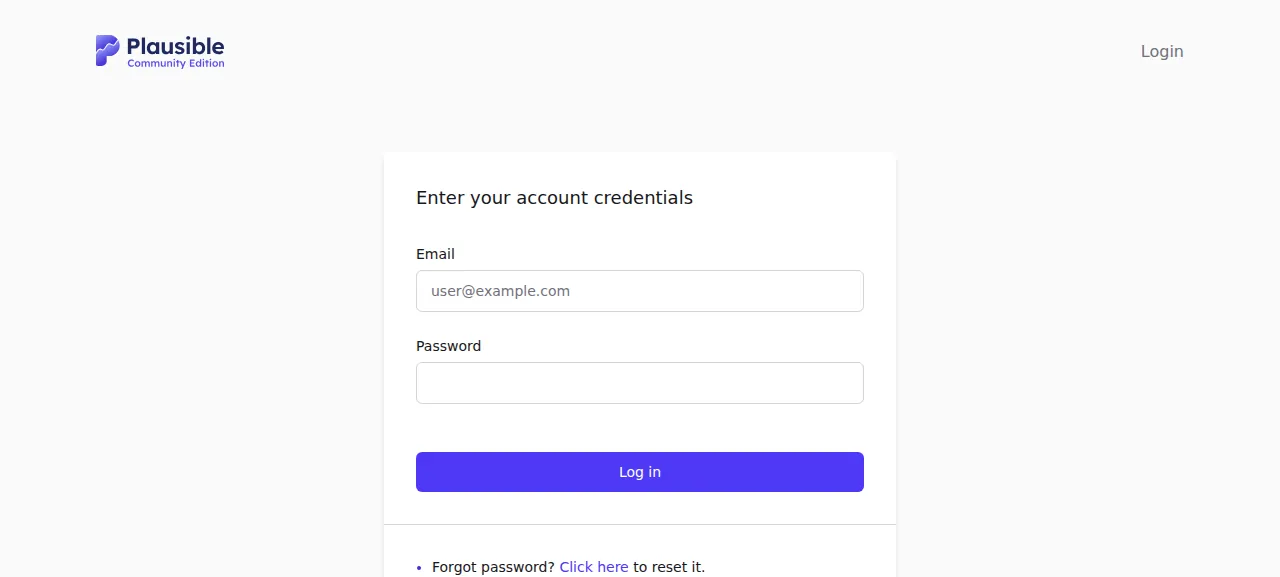 The Plausible Community Edition log-in page